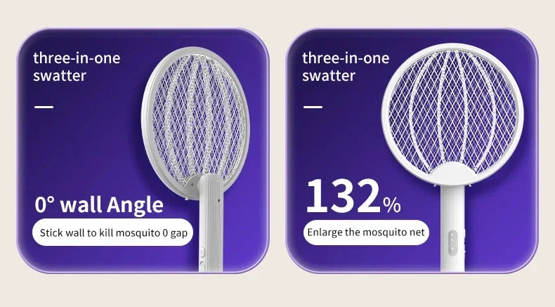 Foldable Electric Mosquito Killer Fly Swatter Trap USB Rechargeable Mosquito Racket Insect Killer with UV Light Bug Zapper 3000