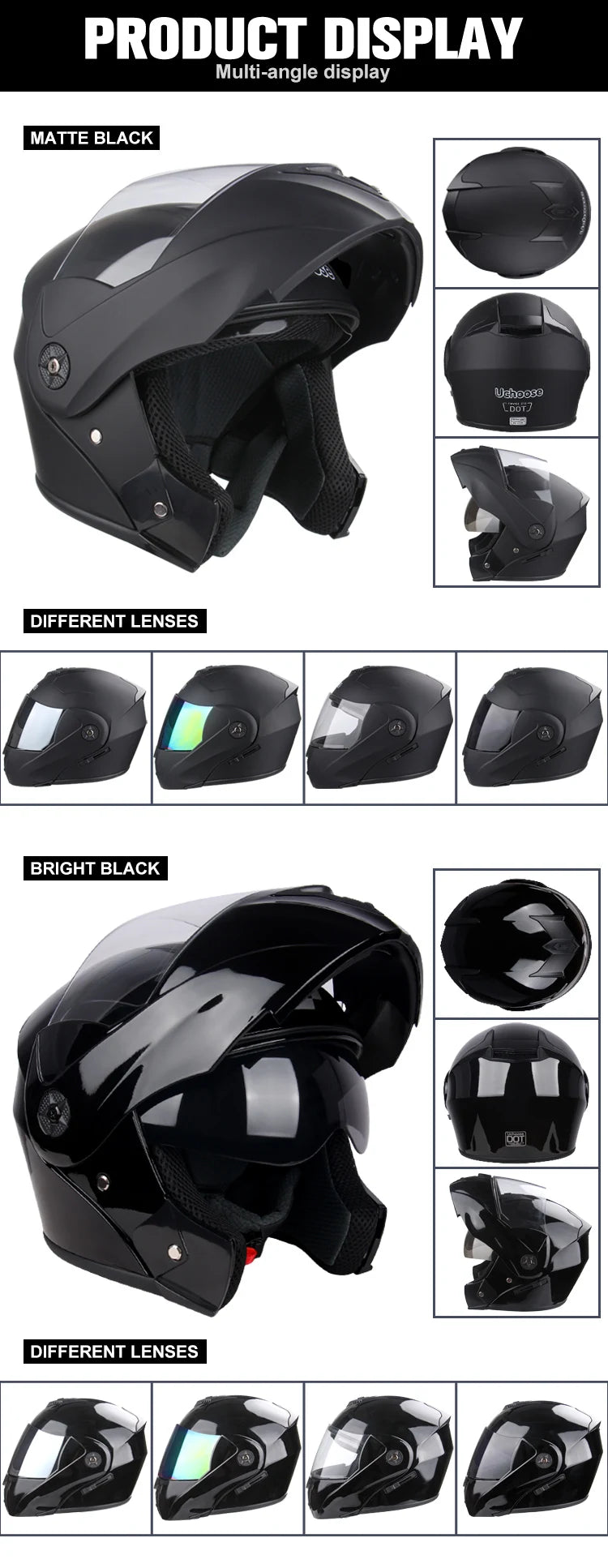 New Modular Motorcycle helmet full face racing with Double sun visor Women man flip up helmet Double lens DOT