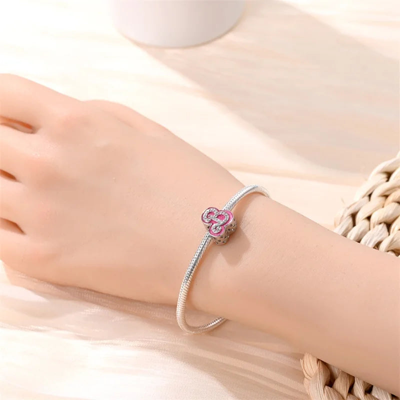 925 Sterling Silver Princess Powder Series Exquisite Daily Bow Sweet Charms Beads Fit Pan Original Bracelets DIY Jewelry