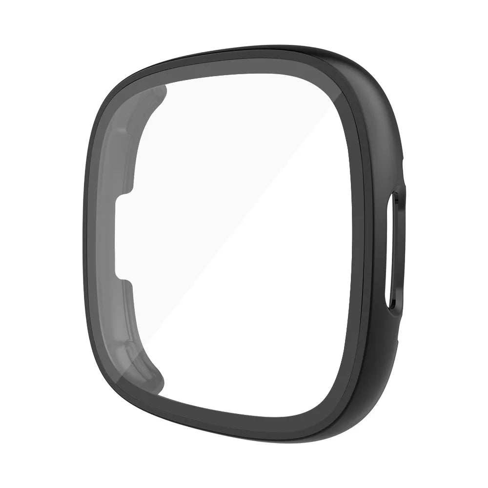 Screen Protector for Fitbit Versa 4/Sense 2 Hard PC Bumpe Protective HD Tempered Glass Case All-Around Full Cover Bumper Shell