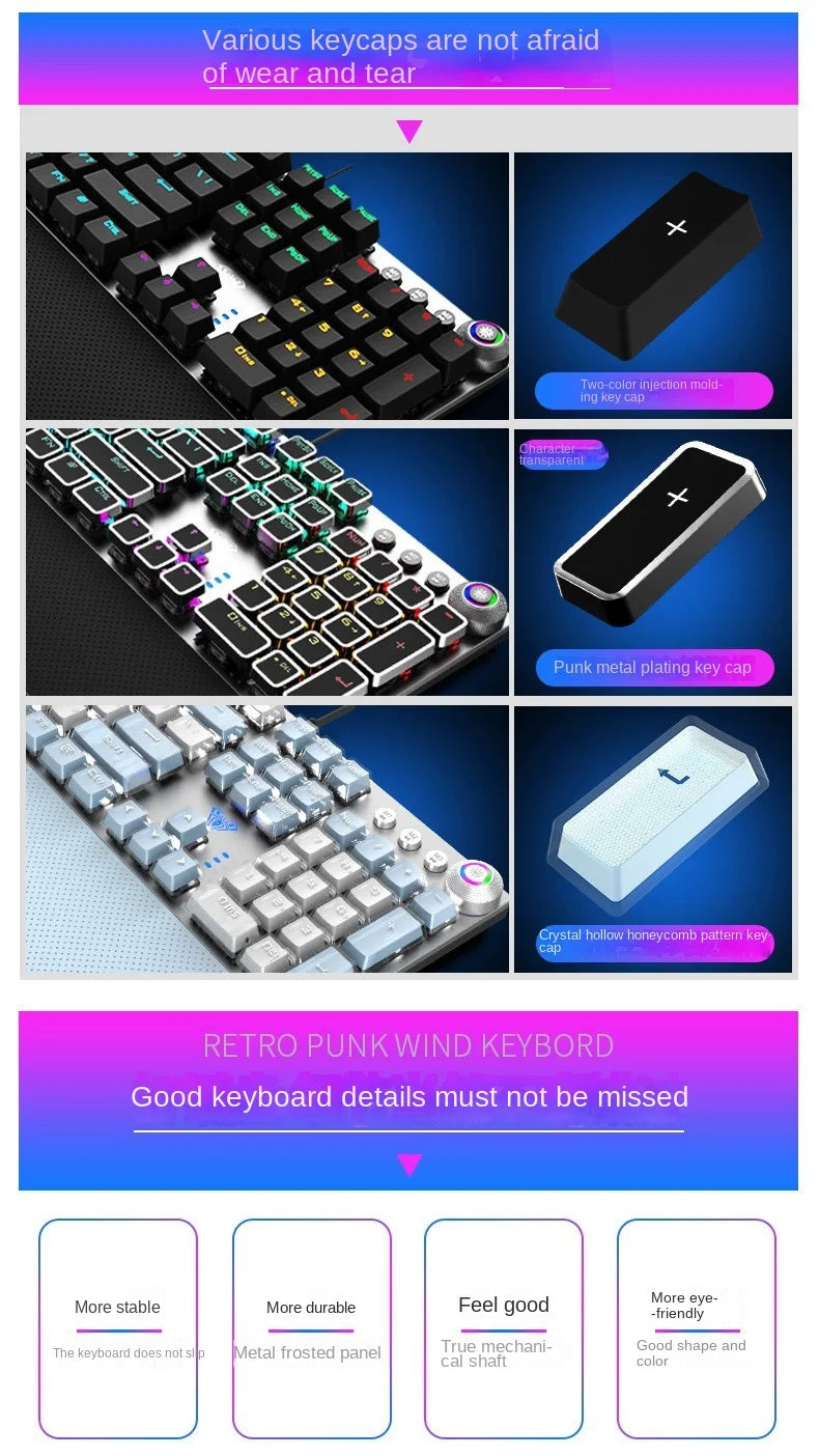 F2088 Mechanical Gaming Keyboard Anti-ghosting 104 Plating Blue Switch Wired Mixed Backlit Keyborad for Game Laptop PC