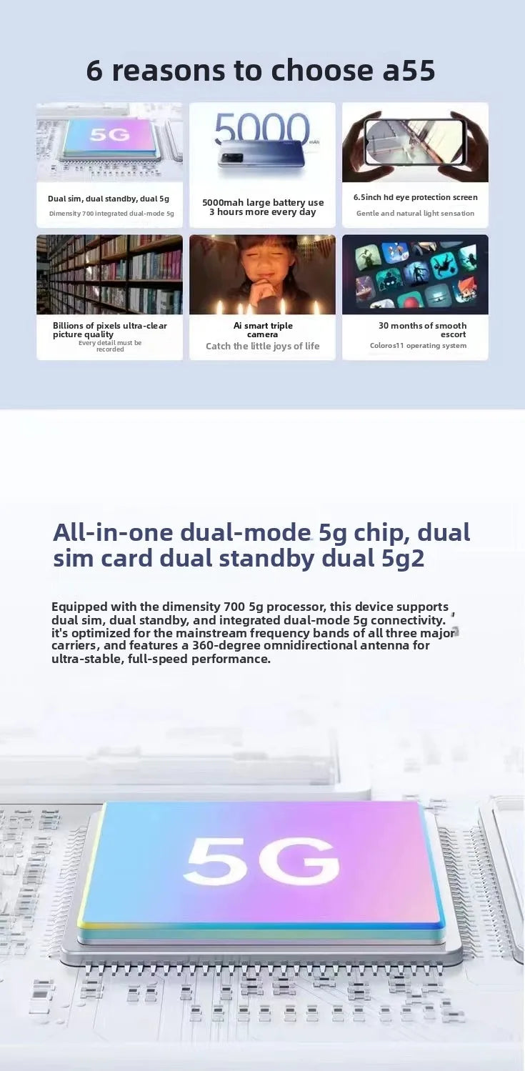 OPPO A55  4GB/6GB RAM 64GB/128GB ROM 50MP AI Camera 5000mAh Long Battery Life 4G LTE Dual SIM Phone Smartphone Mobile Phones