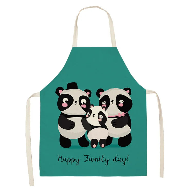 Cartoon Panda Multi-functional Linen Apron Dress Garden Children's Aprons for Woman Man Kids Pink Kitchen Baking Accessories