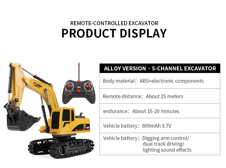 2024 New 11CH RC Excavator 1:20 Remote Control Truck 2.4G RC Crawler Engineering Vehicle Excavator Truck Radio Control Toys Gift