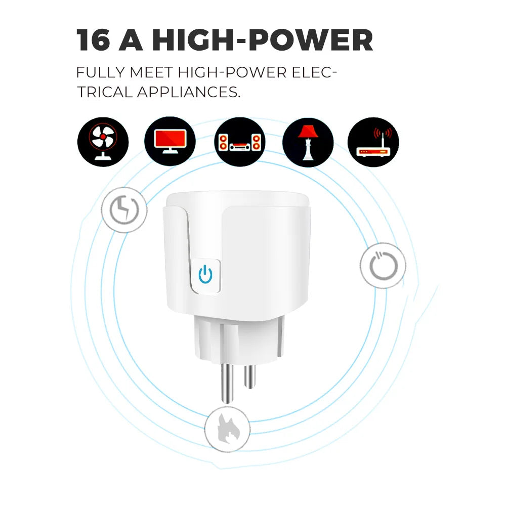 Tuya Smart Home Socket WiFi 20A EU Plug Outlet Remote Control Timer Power Monitor Support Voice Google Home Alexa