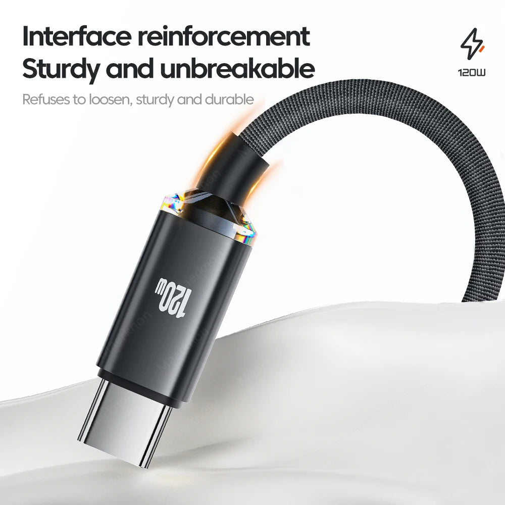 USB Type C Cable 120W 6A Super Fast Charge USB C Wire For Huawei Samsung Xiaomi Oneplus Quick Charge Type C Phone Charger Cable