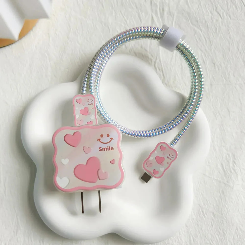 5PCS Love Heart Charging Data Cable Protector Winder Accessories For iPhone 18w/20w Charger Protective Cover Protective Shell