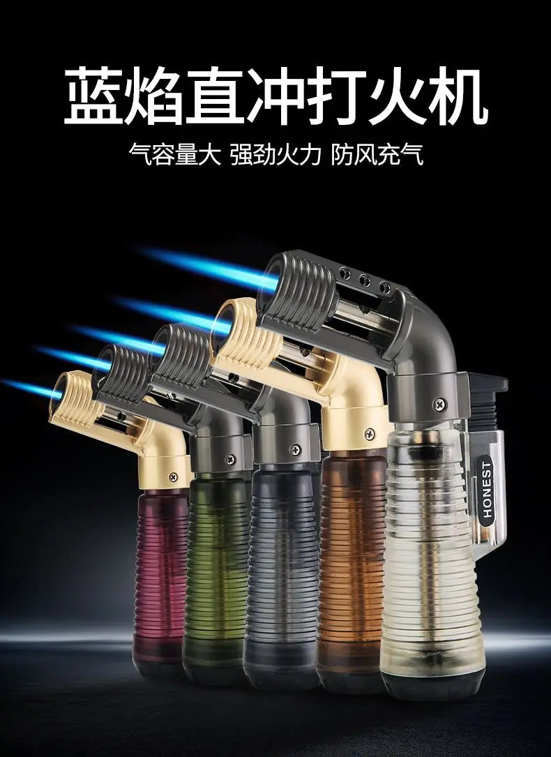 Metal Gun Tip Lighters Transparent Body Visible Gas Inflatable Lighter Portable Elbow Gun Lighter Ignition Gadgets