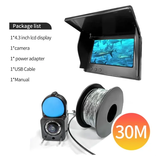 HEERAK Portable Fish Depth Finder Water Handheld 1080P 4.3 Inch LCD Fish Finder Underwater 220° Fishing Camera With Night Vision