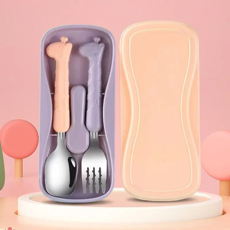 2PCSChildrens Tableware 304 Food Grade Stainless Steel Knife And Fork Baby Eating Training Utensils
