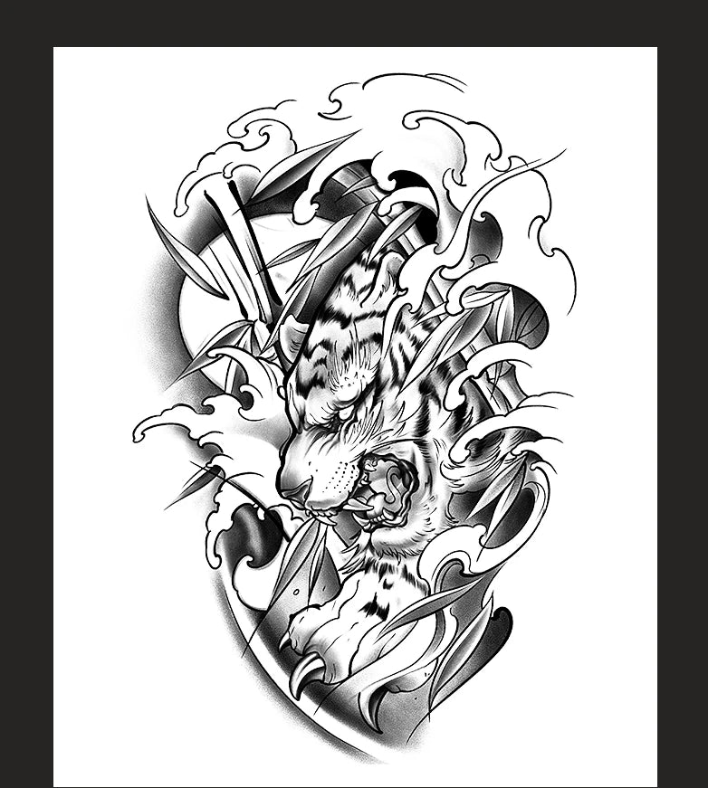 1pc Descending Tiger Arm Waterproof Temporary Tattoo, Lasting 1-2 Weeks, Realistic Semi-Permanent Fake Tattoo