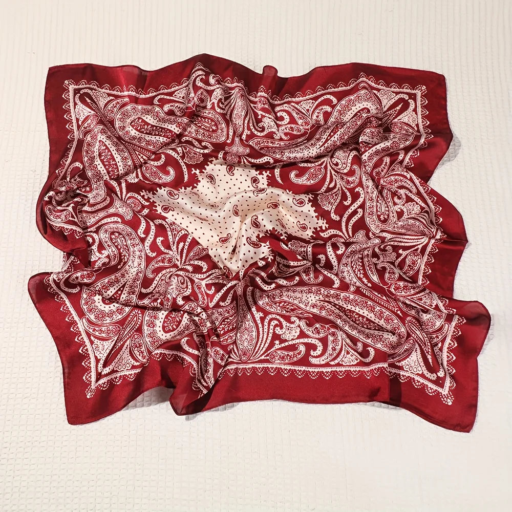 2025 New Paisley Print Small Square Scarf Soft Satin Silk-like Thin Neck Scarf Mature Style Sunscreen Headscarf For Women
