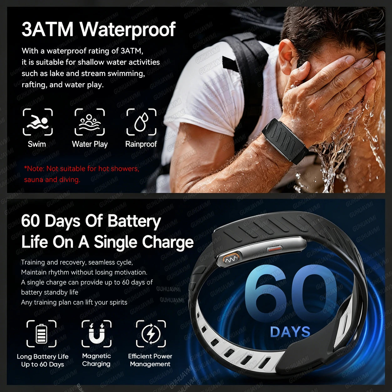 GUHUAVMI ECG+HRV Health Smart Bracelets Heart Rate Blood Pressure Body Fat BMI Body Temperature 3ATM Fitness Tracker Smart Watch