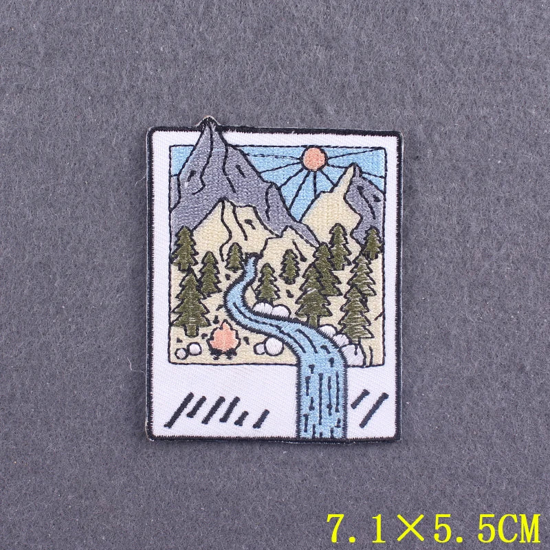 Hiking Adventure Patches For Clothing Stickers DIY Hook Loop Badges Camping Embroidery Patch Iron On Patches On Clothes Stripes