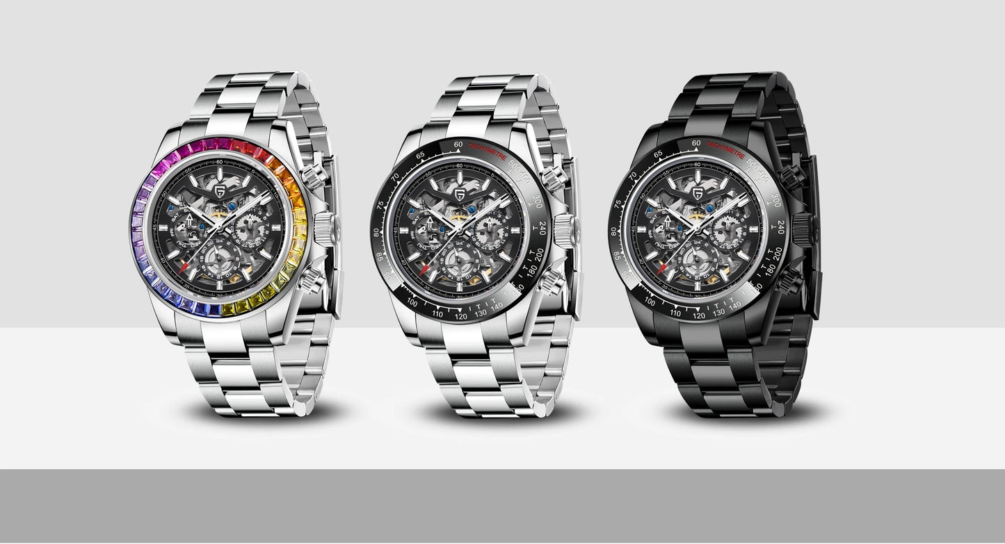 PAGANI DESIGN New 40mm Skeleton Mechanical Watches Men's Stainless Steel Waterproof Automatic Watch Luxury Sapphire Glass Clock