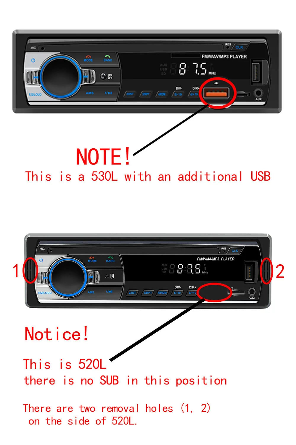 Car MP3 player FM radio AUX input Bluetooth connection Stereo playback Power off memory JSD 520 530