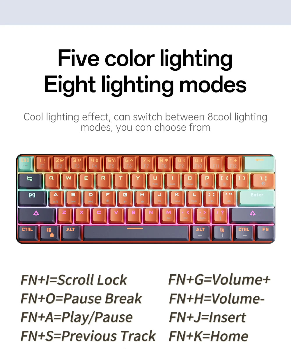 MUCAI 61 key mechanical keyboard red switch RGB backlight hot swappable compact and practical designed for gaming and typing
