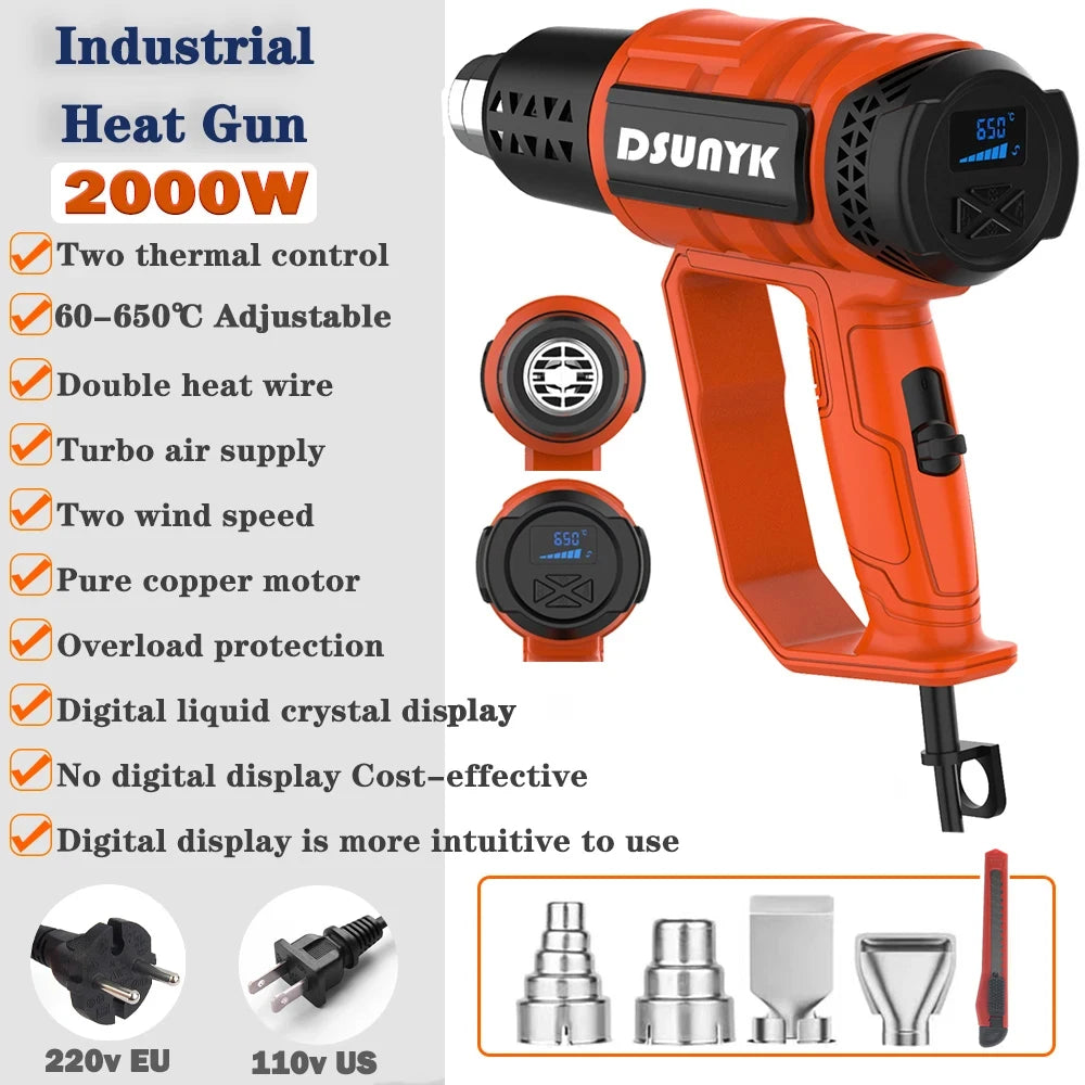 Hot Air Gun LCD Temperatures Adjustable Mini Heat Gun Thermal Blower Shrink Wrapping With Four Nozzles Construction Dryers 110V