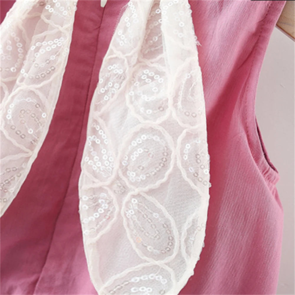 New Girls' Dress Summer Baby Girl Back Sequin Rabbit Ear Tail Solid Color Sleeveless Princess Dress