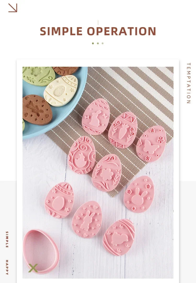 8/9Pcs DIY Easter Sauce Sandwich Biscuit Mold Cartoon Bunny Egg Cookie Cutters 3D Baking Cookie Mold Stamp Cake Decorating Tools