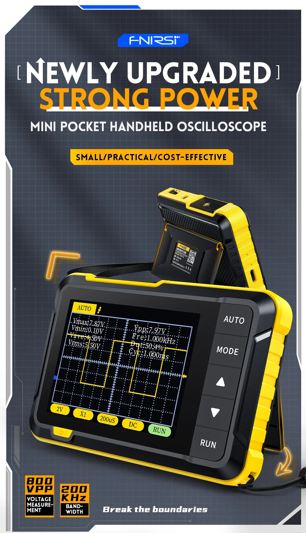 FNIRSI DSO152 DSO153 New Mini Handheld Digital Oscilloscope Portable 2.5MSa/s 200KHz Analog Bandwidth 800 VPP with PWM Output