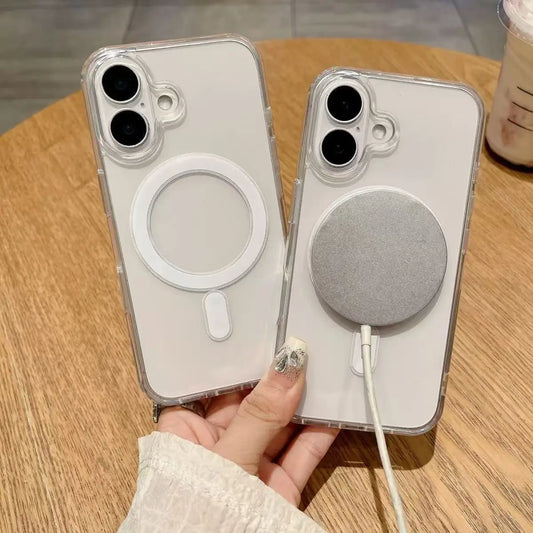 Magsafe Magnetic Clear Case for iphone 16 Plus 16 Pro Max Wireless Charge Fundas Shockproof Clear Back Cover Cases