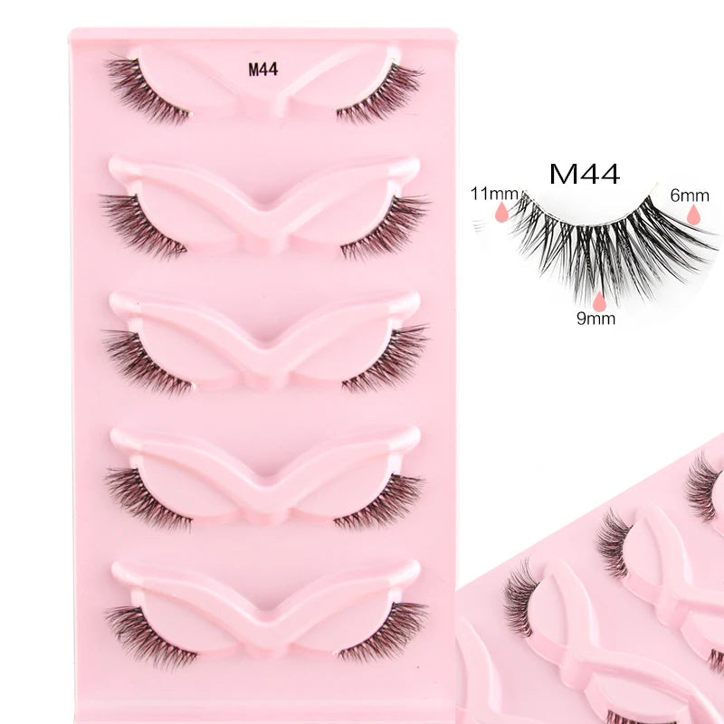 3/5/10Pairs Half False Lashes Natural Short 3D Cat Fake Mink Eyelashes Extension Winged Fluffy Wispy Faux Cils Clear Band Makeup