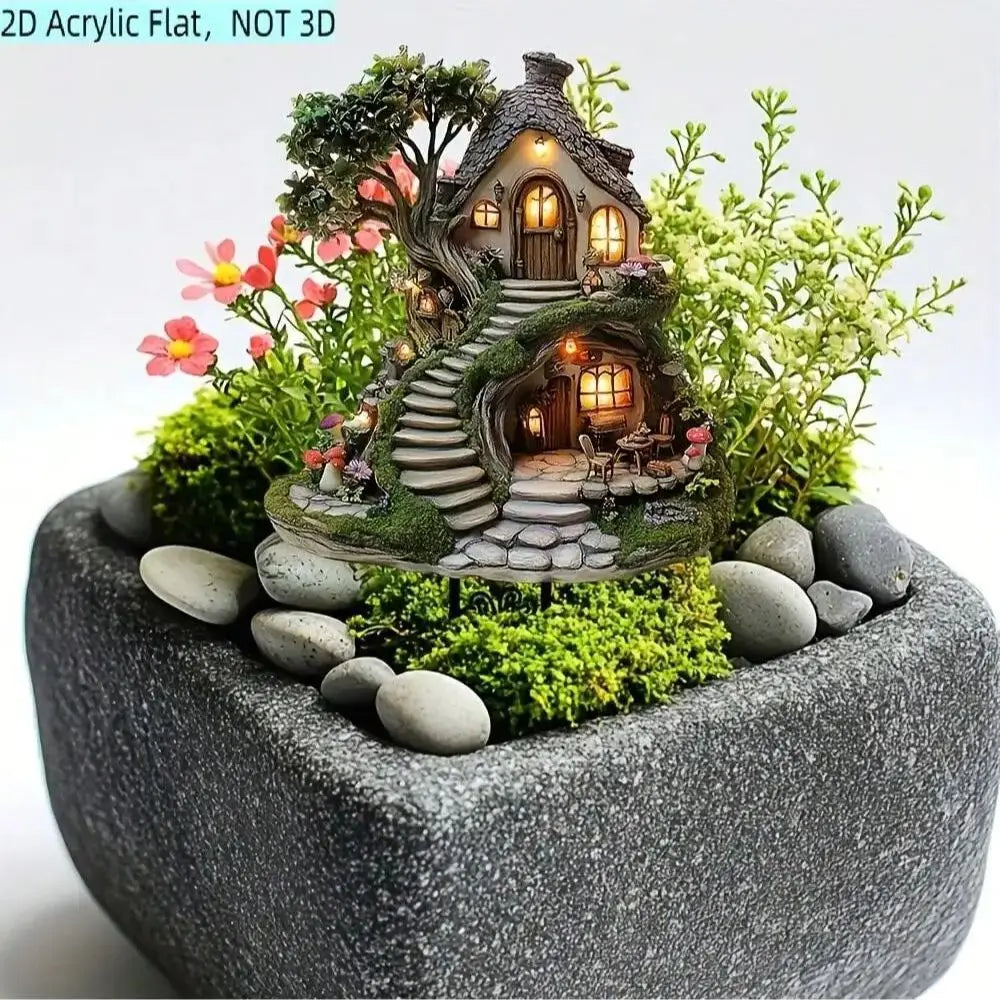 1PCS Whimsical Treehouse Outdoor Decoration Small Statue Potted Plant Decoration Flower Bed Courtyard Decoration Lawn Decoration