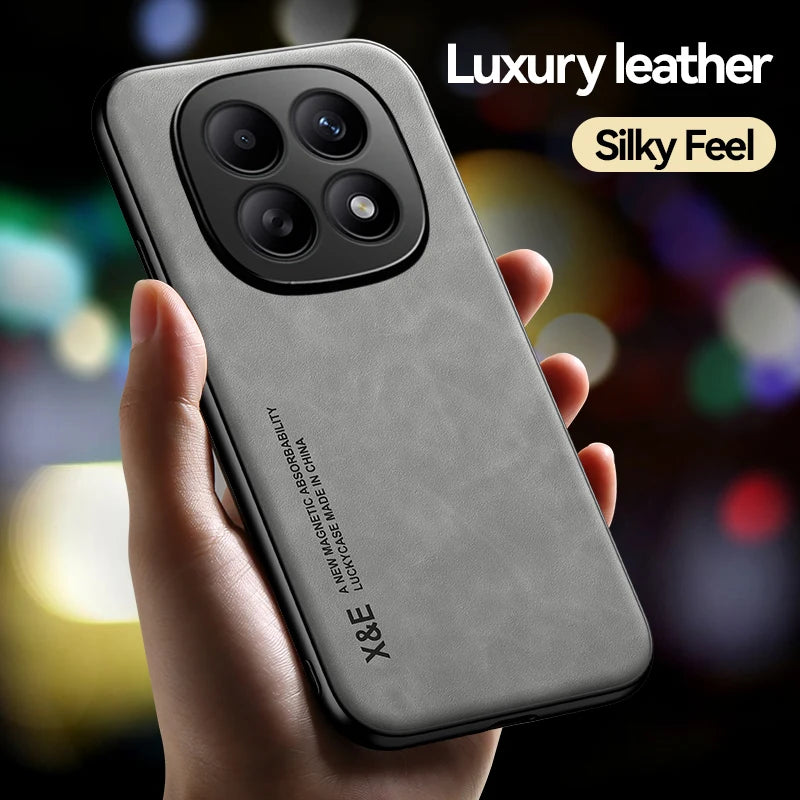 Luxury Leather Case For Redmi Note 15 Pro 5G Pro+ Plus Note 15 Pro 4G Cover With Metal Plate Support Car Hold Capa Fundas