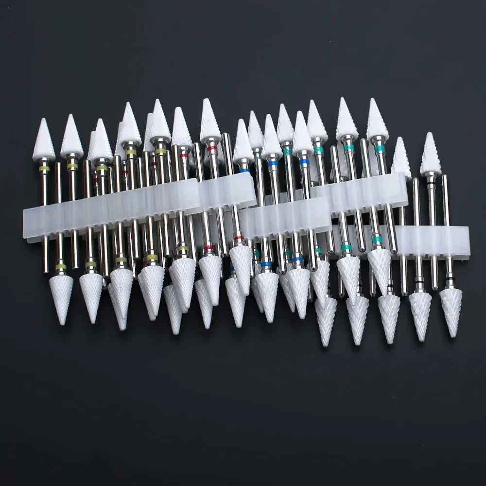 10pcs Ceramic Nail Drill Bits Set, Electric Manicure & Pedicure Milling Cutter, For Nail Polishing Machine
