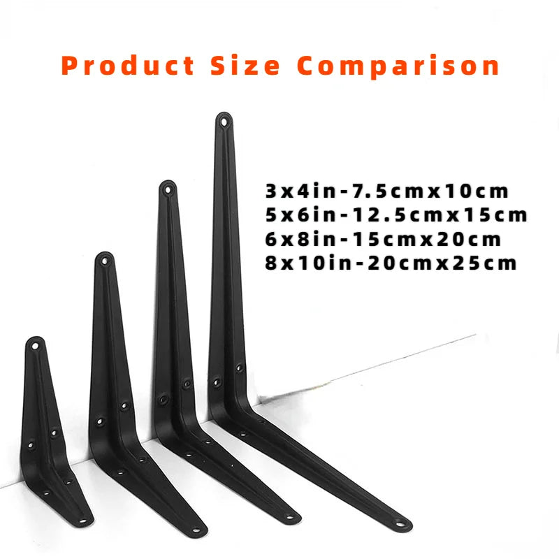 2PCS Shelf L-Brackets 8 Inch Floating Shelf Bracket Heavy Duty Black Steel for Decorative Wall Mount Joint Angle with Screws