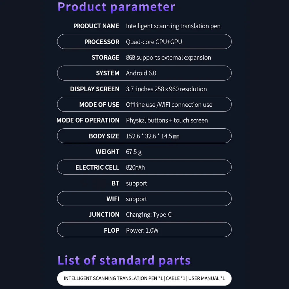 S65pro Dictionary Translation Pen Scan Reader Device Text Scanning Reading Translator WiFi/BT Connection Online Photo Translate
