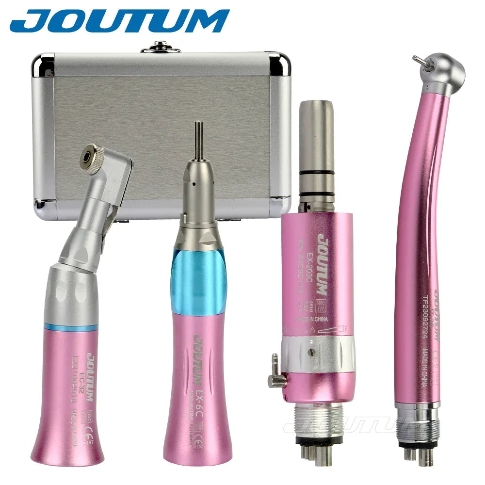 Dental High & Low Speed Handpiece Kit Straight Contra Angle Single Water Spary Air Turbine 4 Hole 2 Hole Pink Color Lab