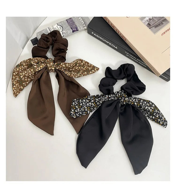 Ponytail Ribbon Bow New Women Scrunchies Knotted Bowknot Hair Ties Floral Print Sweet Elastic HairBand Hairs Accessories