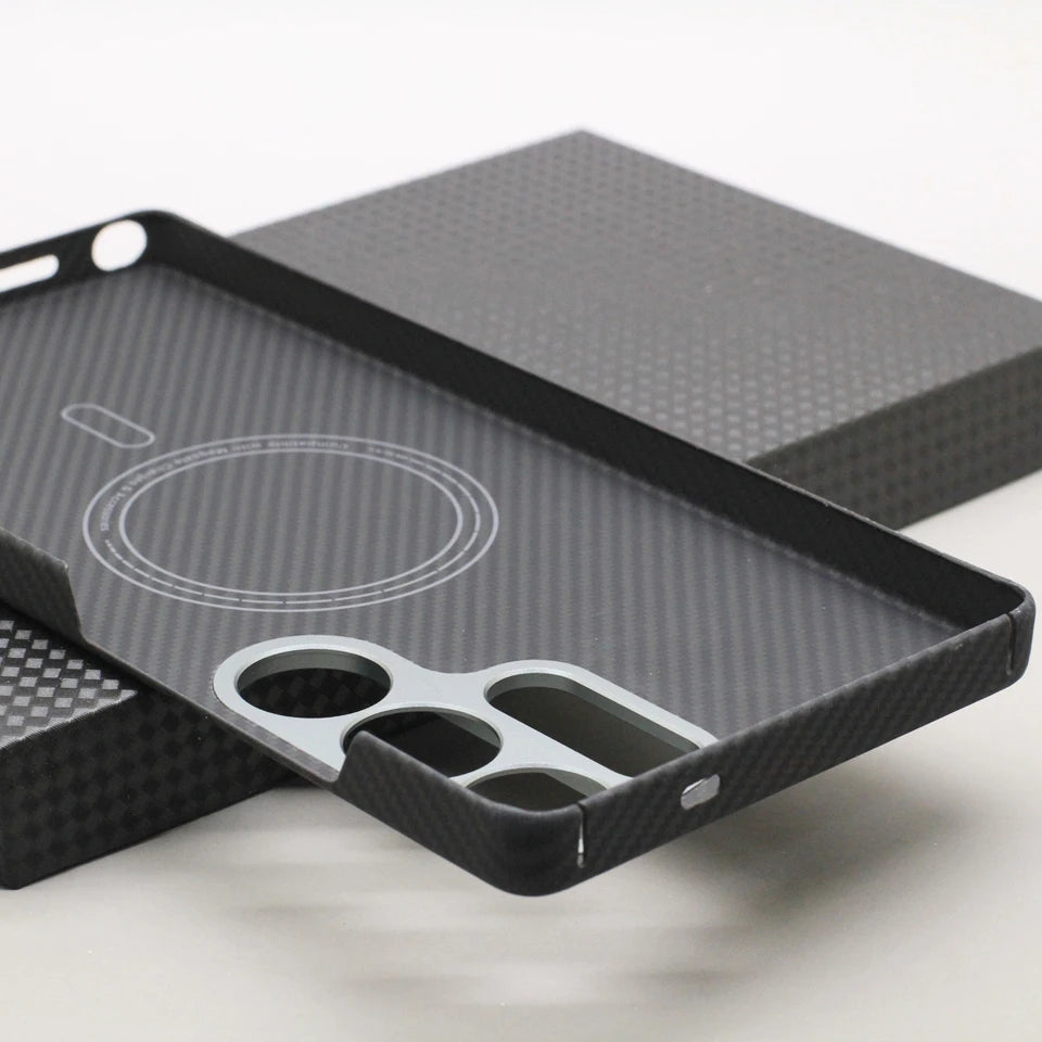 HANWOR Magnetic Carbon Fiber Phone Case for Samsung Galaxy S25 Ultra 600D Aramid Fiber Magnetic Cover S25 Ultra Magsafe Case