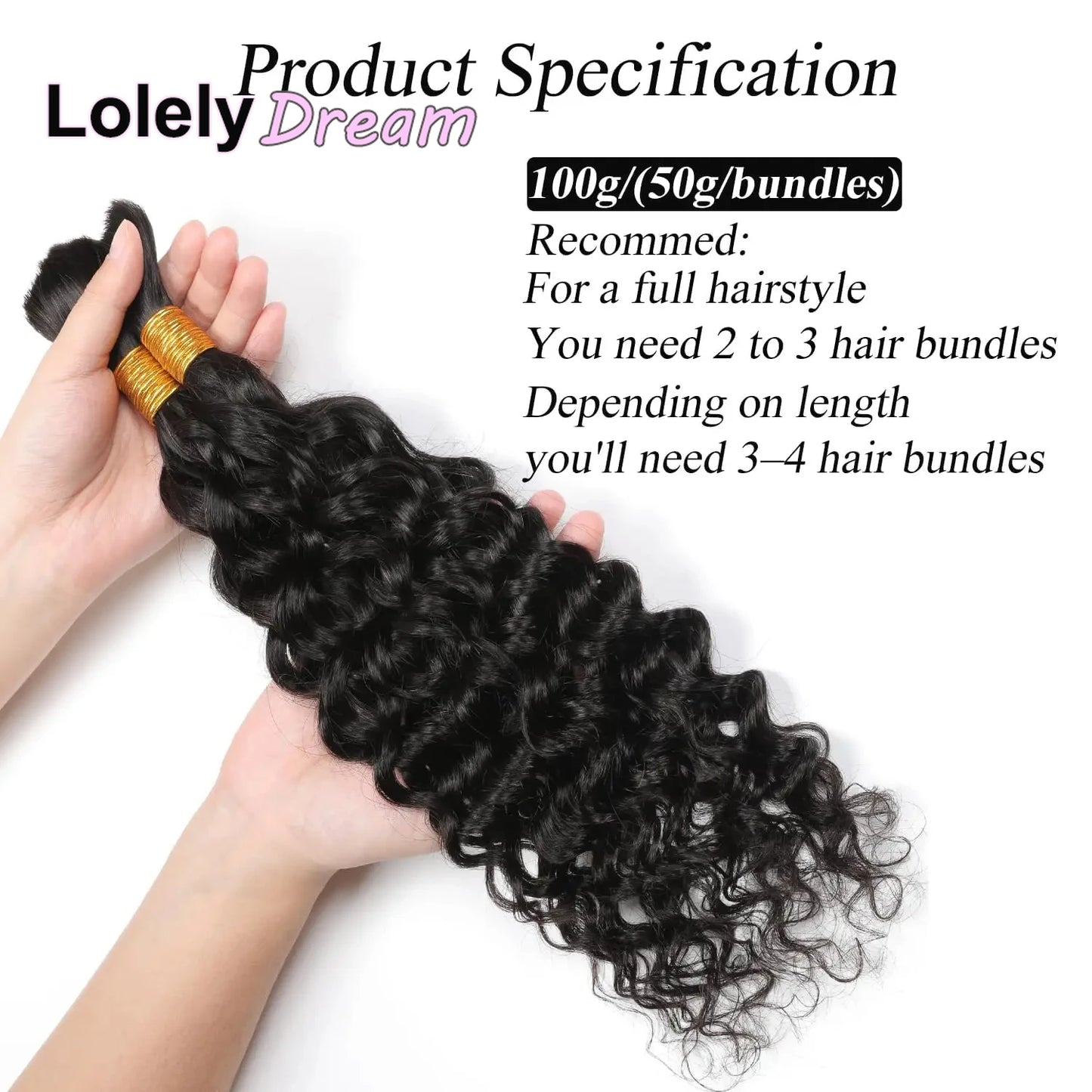 Deep Wave Human Braiding Hair 100% Unprocessed Human Hair Braiding Hair No Weft 18 Inch Curly Bulk Human Hair for Braiding #1B
