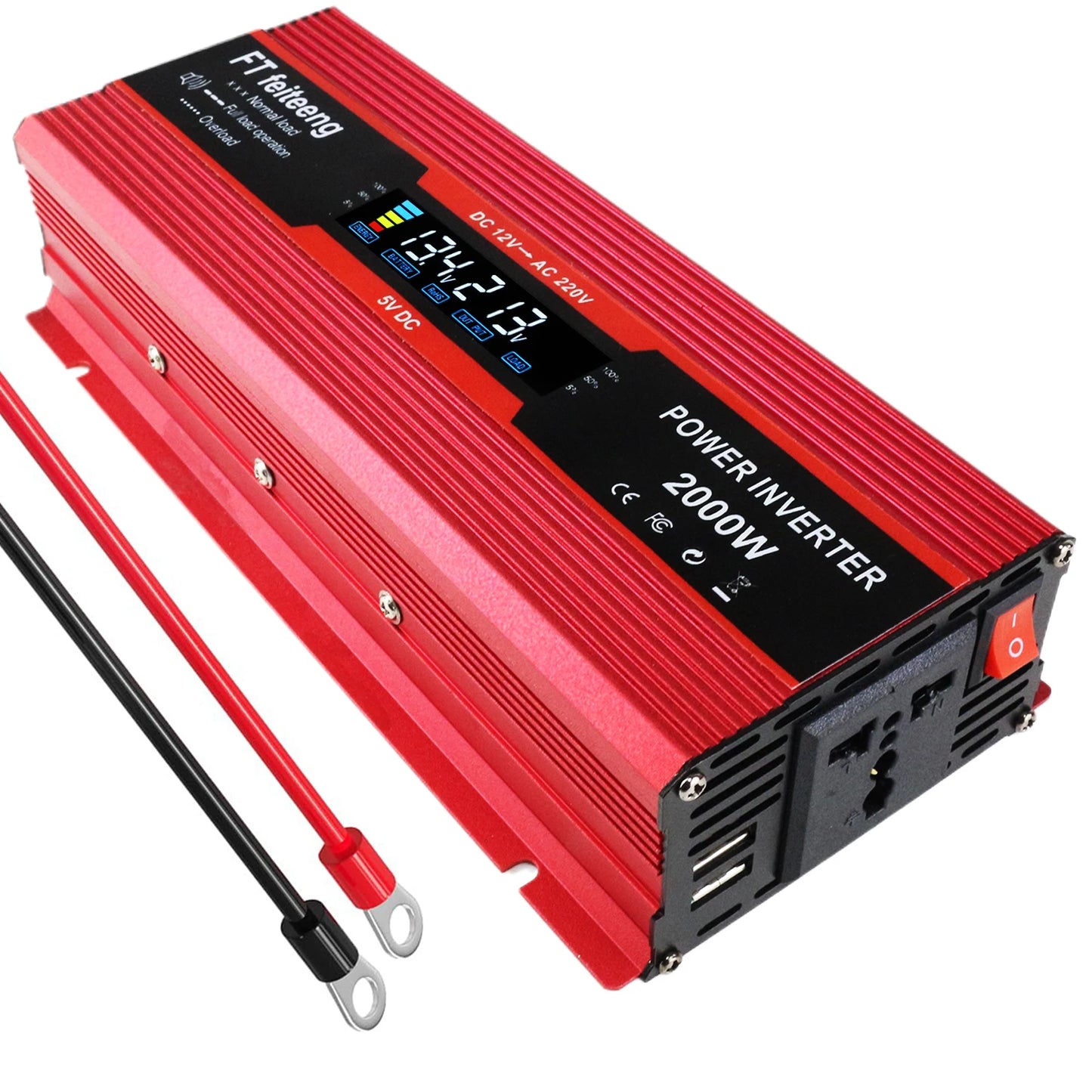 12V To 220V/230V 2000W Power Inverter LCD Display  Solar Inverter Dual USB Fast Charging for Phone Laptops Car