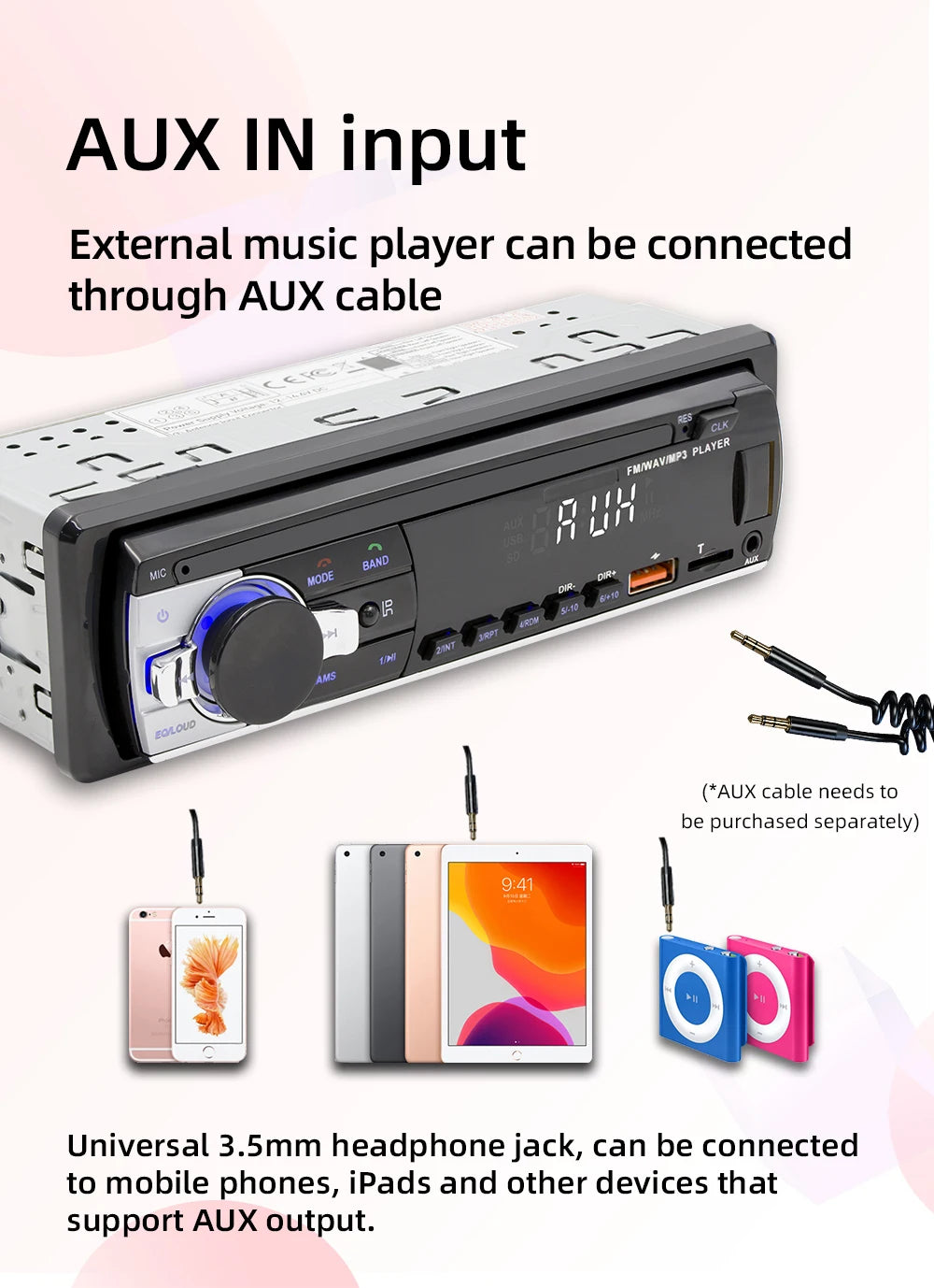 Car MP3 player FM radio AUX input Bluetooth connection Stereo playback Power off memory JSD 520 530