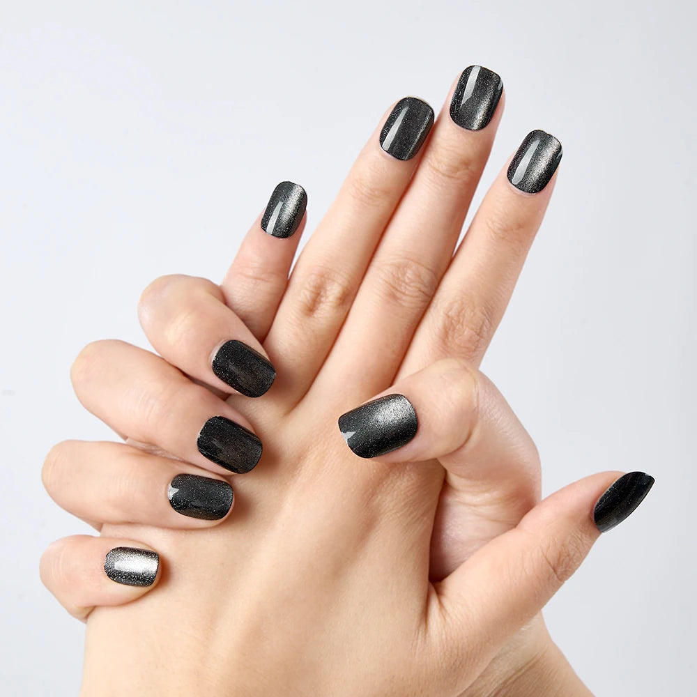 10Pcs Black Glitter Cat Eye Square Nails Set Press on Reusable Acrylic Fake Nails with Glue for Women/Girls Party Wear Nails Art