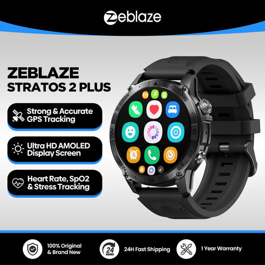 Zeblaze Stratos 2 Plus GPS Sports Smart Watch Built-in Compass Barometric Altimeter 1.43'' AMOLED Display Voice Call Smartwatch