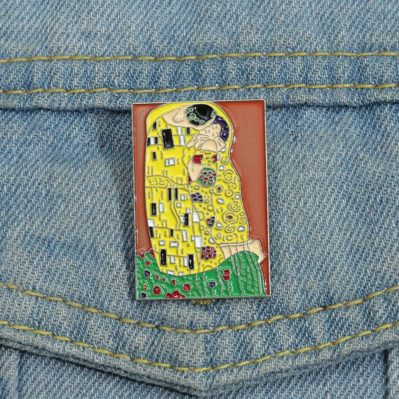 The Kiss Enamel Pins Gustav Klimt Abstract Oil Painting Works Brooches Lapel Badges Elegant Drawing Jewelry Gift For Art Friends