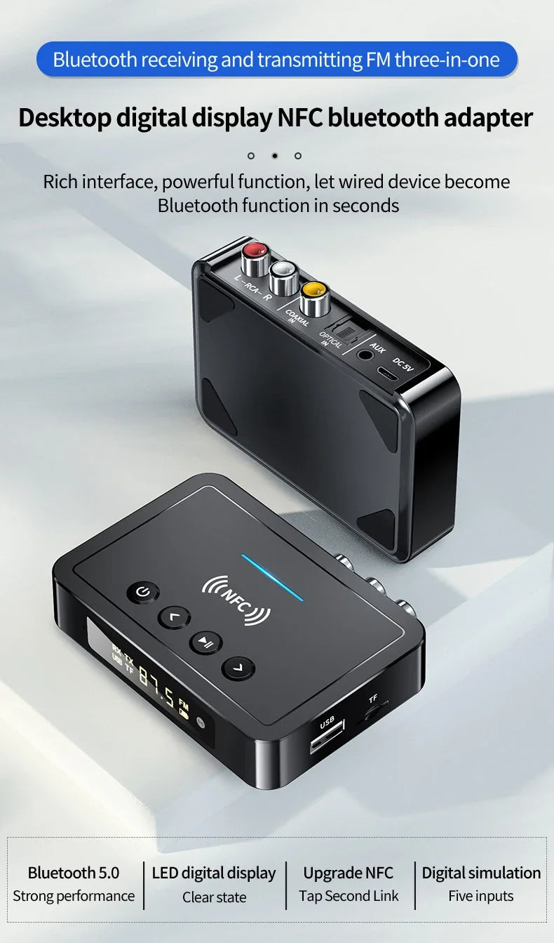 VIKEFON Bluetooth Receiver Transmitter 5.0 NFC Stereo 3.5mm AUX Jack RCA Wireless Audio Adapter Mic IR Remote Control For TV PC
