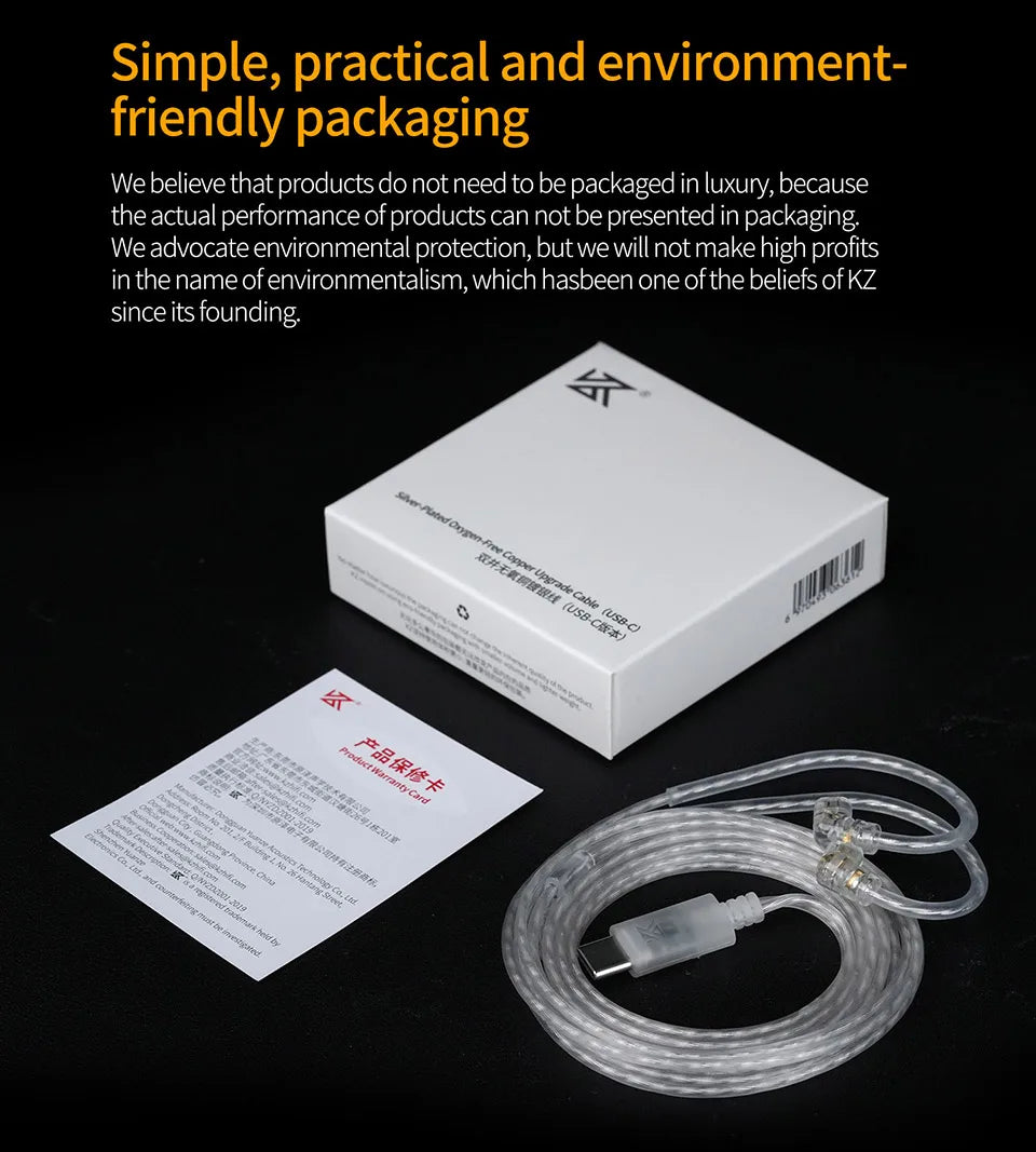KZ Original Headphone Cable Type C Silver-Plated Upgrade Cable Replacement 2pin Earphone Wire For EDX Pro/ZS10 Pro/ZSN PRO