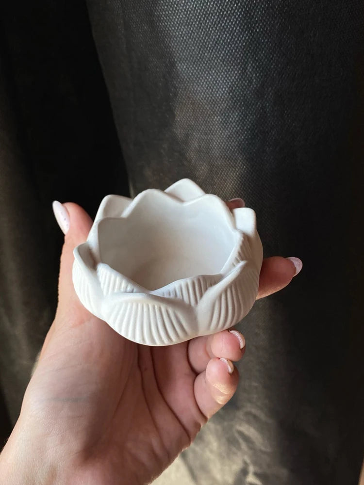 3D Lotus Silicone Mold Jar DIY Aromatherapy Candle Mould Pot Handmade Jewelry Storage Box Making Concrete Candle Jar Planter