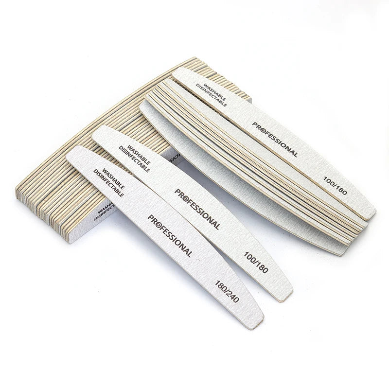 10pcs/Lot Wooden Nail Files Professional Nail Buffer 100/180 Limas Manicura Block Grey Boat Gel Polishing Wood Sanding Nail File