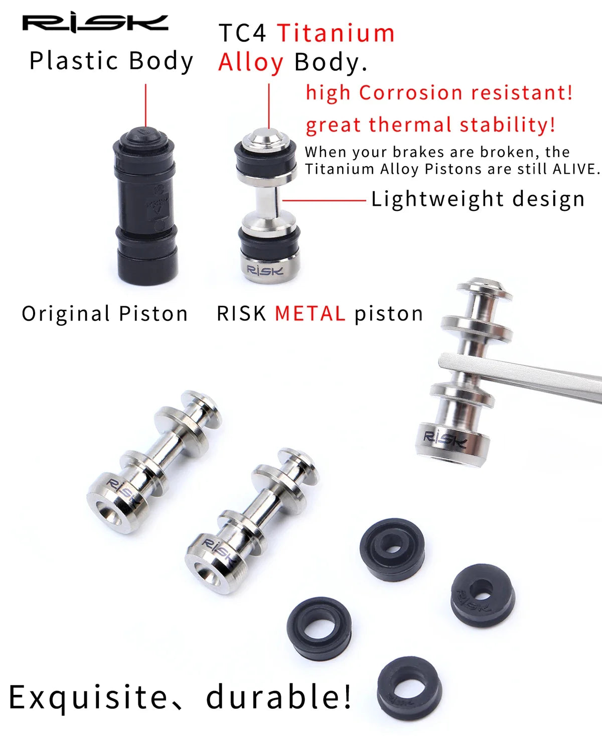 Risk Bike Titanium Alloy Brake Lever Piston Rod, Oil Disc Brake Piston Rod Sealing Ring Repair Parts,For XT M785 M8000 SLX M7000