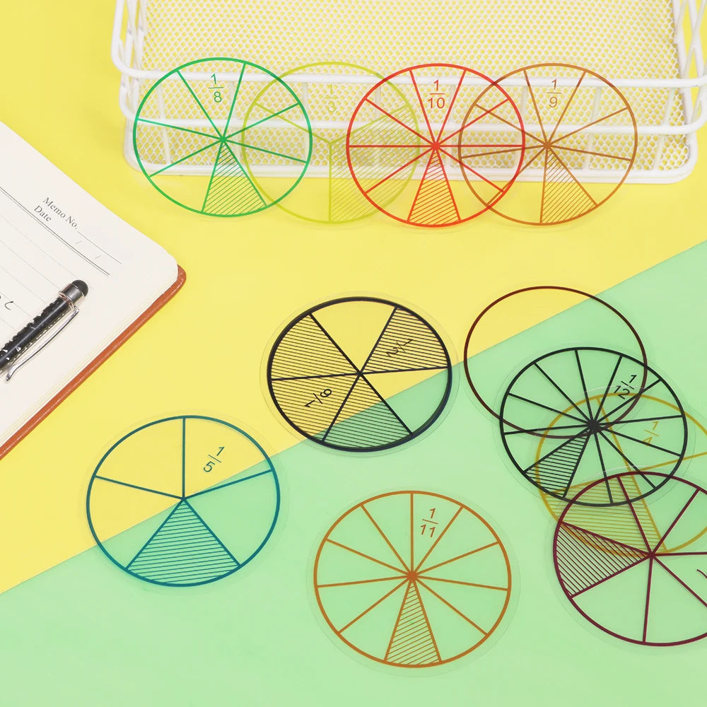 12Pcs Plastic Score Question Demonstrator Round Shaped Addition And Subtraction Instrument Student Fraction Teaching Education T