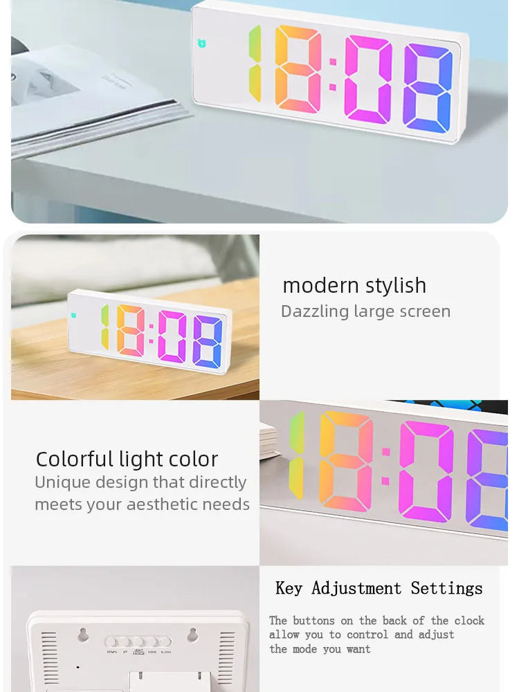 Led Digital Intelligent Electronic Clock Kitchen Timer Bedroom Bedside Alarm Clock Fashion Dazzling Color Transparent Screen