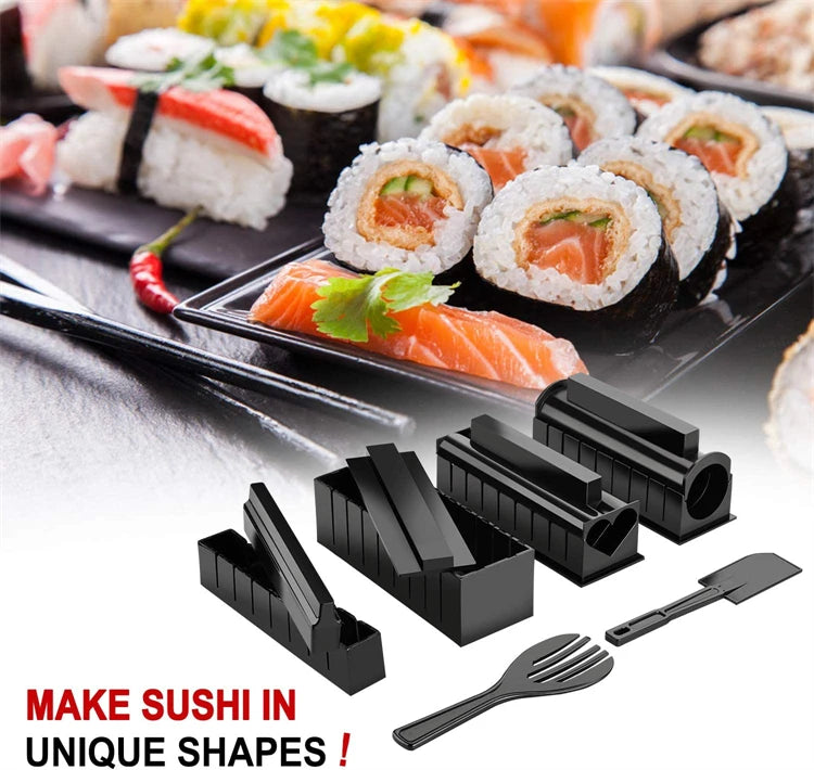 10 Pcs Sushi Maker Kit DIY Sushi Mold Press with Sushi Rice Roll Mold Sushi Maker Rice Roll Mold KC0473
