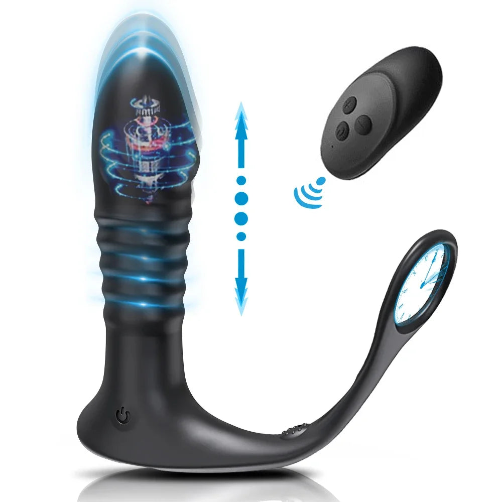 4in1 Thrusting Vibrating Anal Vibrator Prostate Massager Cock Ring Anal Plug G Spot Massager Male Sex Toys for Men Women Couples